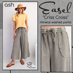 EASEL "Criss Cross" Ultra Wide Leg Palazzo Pants Mineral Washed Inside Out Terry